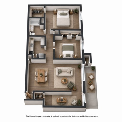 Floor plan for 2 beds, 1 bath, 925 sqft